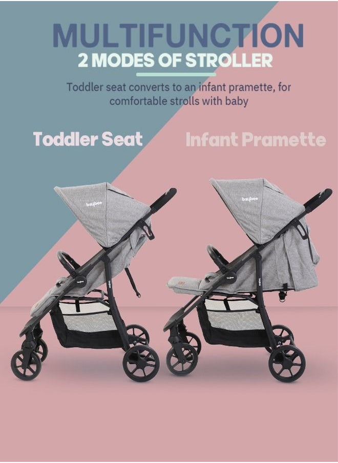 BAYBEE Infant Baby Pram Stroller for Newborn Babies with Aluminium Frame 3 Position Adjustable Seat Canopy Bassinet Large Wheels Baby Stroller for Baby Toddlers 0 to 3 Years Boy Girl Grey  - Image 3