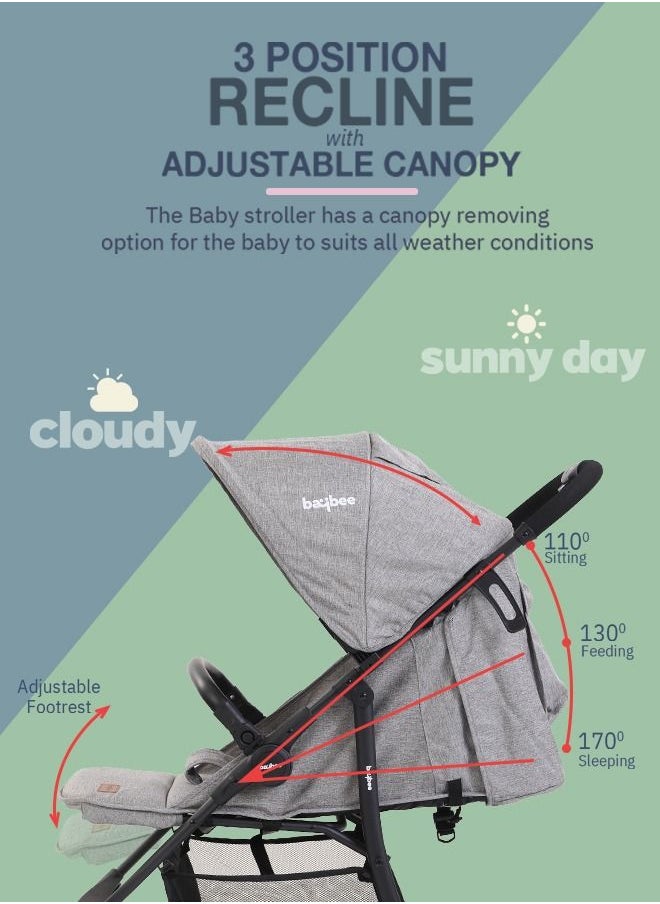 BAYBEE Infant Baby Pram Stroller for Newborn Babies with Aluminium Frame 3 Position Adjustable Seat Canopy Bassinet Large Wheels Baby Stroller for Baby Toddlers 0 to 3 Years Boy Girl Grey  - Image 4