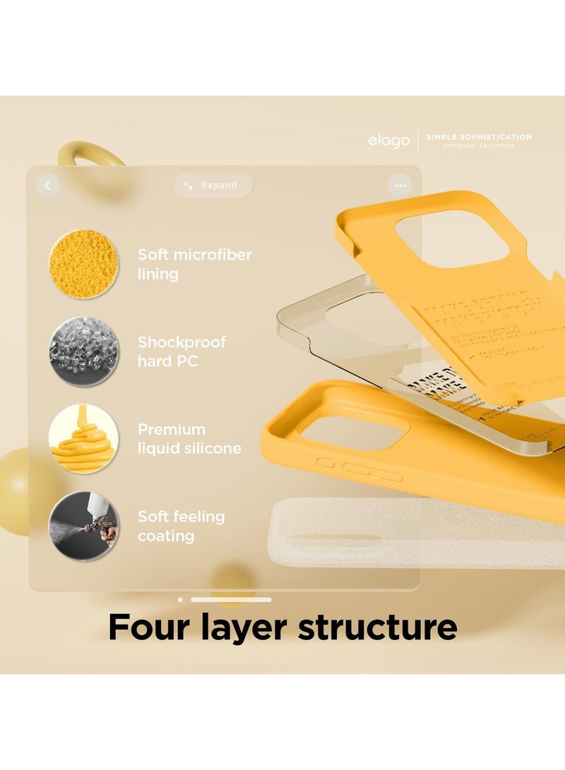 elago Liquid Silicone for iPhone 15 PRO case cover Full Body Protection, Shockproof, Slim, Anti-Scratch Soft Microfiber Lining - Sunshine - Image 3