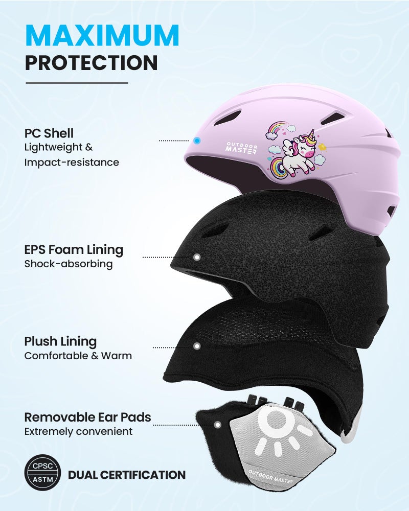 OutdoorMaster Anoa Kids Ski Helmet - Snowboard for Children - Adjustable Snow Sports Gear for Boys, Girls & Youth - Pink Unicorn, XS - Image 2