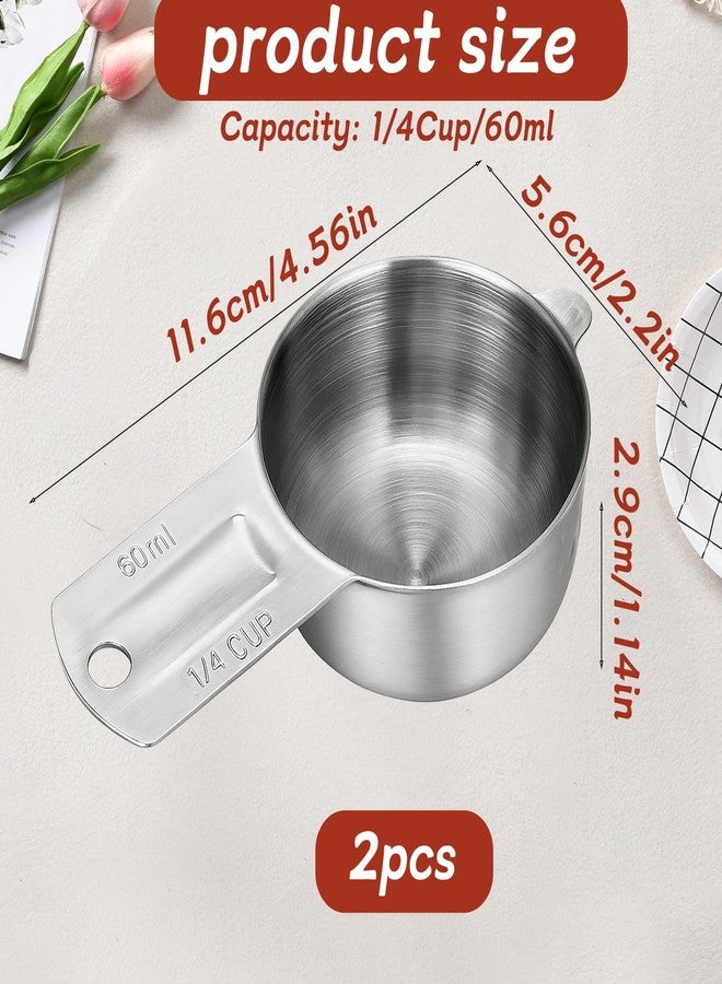 Bruislard 2PCS 1/4Cup Measuring Cup Scoop(60ml, 2oz) Stainless Steel Coffee Measuring Scoops for Flour Rice Dog Food Wet and Dry Ingredients, Dishwasher Safe - Image 2