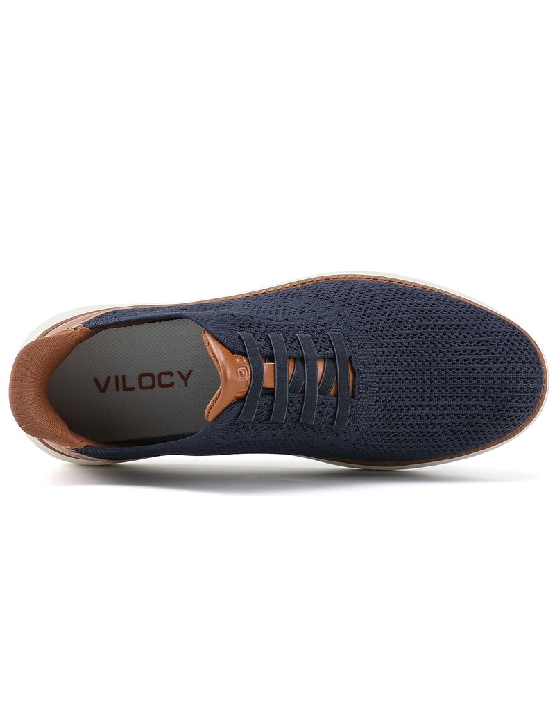 VILOCY Mens Casual Dress Tennis Shoes Slip on Walking Shoes Fashion Sneakers Hands Free Breeze Business Oxfords Mesh Comfortable Lightweight Breathable Navy,EU44 - Image 3