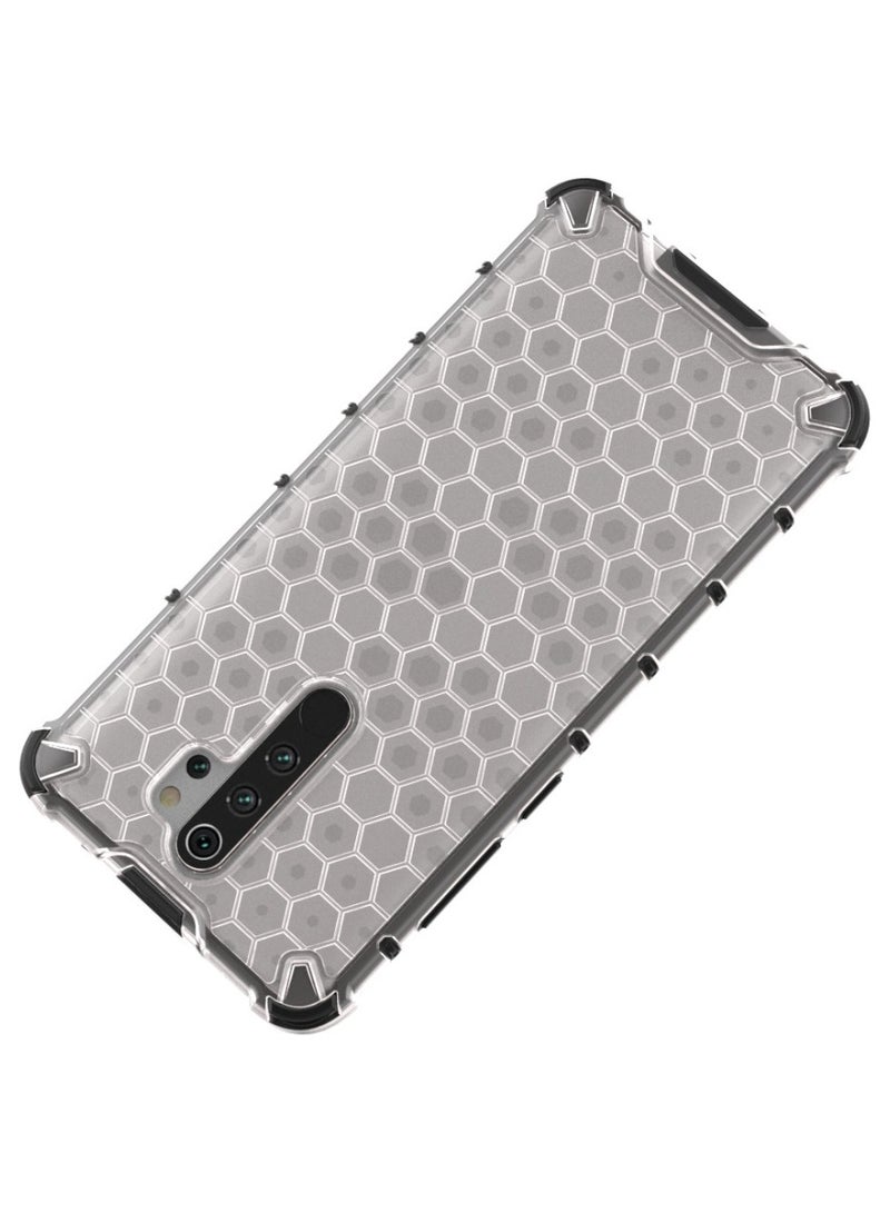 جراب حماية بتصميم خلية النحل، مقاوم للصدمات مع حماية للكاميرا متوافق مع Redmi Note 8 Pro (ابيض شفاف) - Image 3