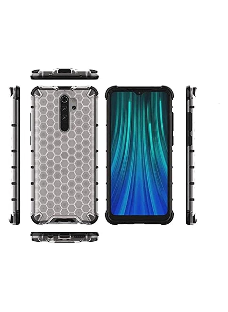 جراب حماية بتصميم خلية النحل، مقاوم للصدمات مع حماية للكاميرا متوافق مع Redmi Note 8 Pro (ابيض شفاف) - Image 1