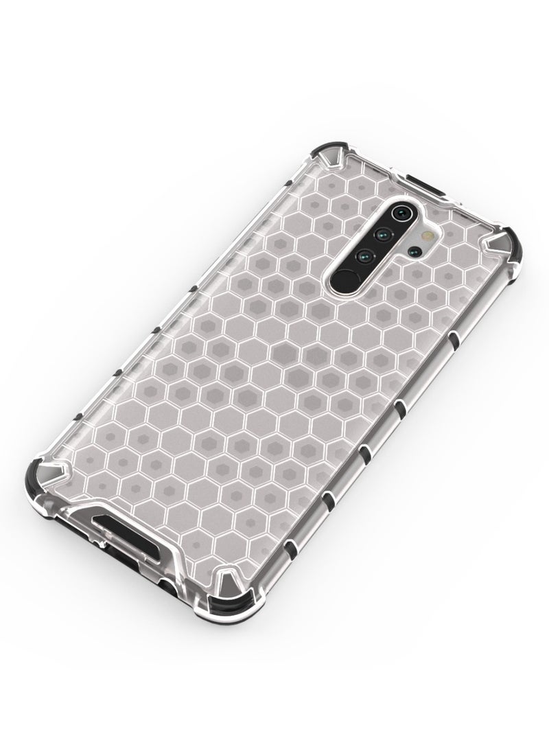 جراب حماية بتصميم خلية النحل، مقاوم للصدمات مع حماية للكاميرا متوافق مع Redmi Note 8 Pro (ابيض شفاف) - Image 2