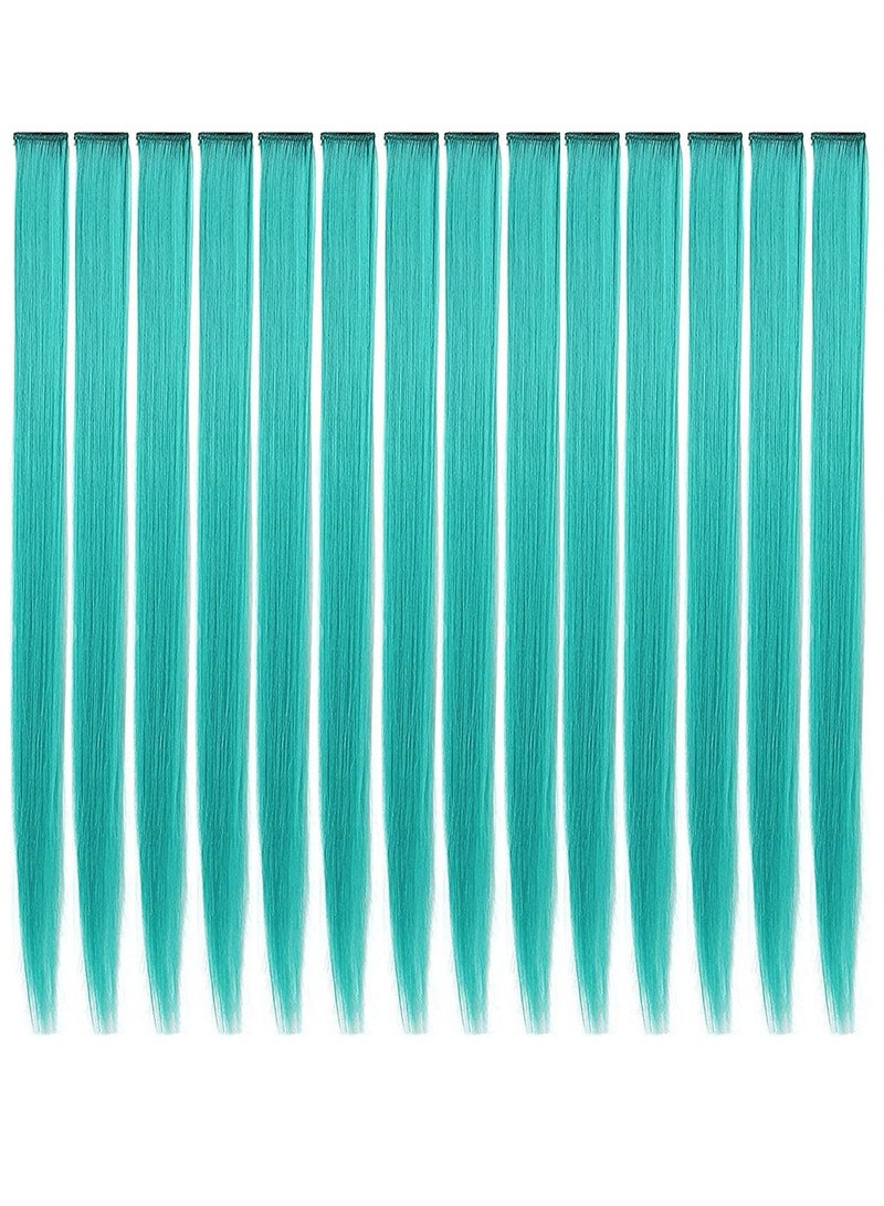 Estelle Fashion Hair Accessories Clip In On Wig Pieces for American Girls and Adults 14PCS Colored Hair Extension Teal - Image 1