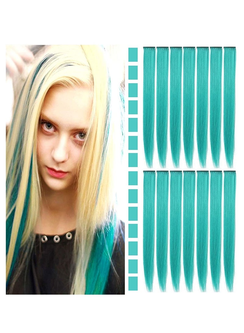 Estelle Fashion Hair Accessories Clip In On Wig Pieces for American Girls and Adults 14PCS Colored Hair Extension Teal - Image 2
