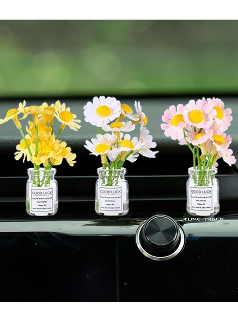 إكسسوارات سيارة على شكل زهرة الأقحوان للنساء، ديكورات داخلية جميلة، 3 قطع من زينة لوحة قيادة السيارة على شكل زهرة الأقحوان - Image 1