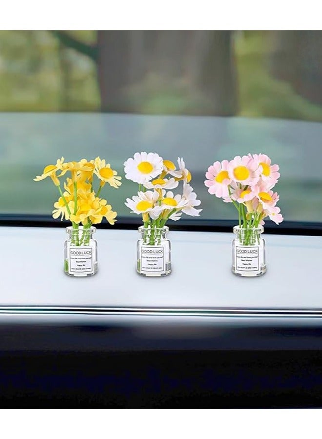 إكسسوارات سيارة على شكل زهرة الأقحوان للنساء، ديكورات داخلية جميلة، 3 قطع من زينة لوحة قيادة السيارة على شكل زهرة الأقحوان - Image 2