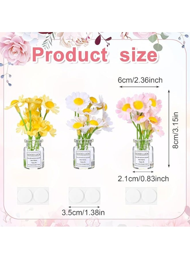 إكسسوارات سيارة على شكل زهرة الأقحوان للنساء، ديكورات داخلية جميلة، 3 قطع من زينة لوحة قيادة السيارة على شكل زهرة الأقحوان - Image 3