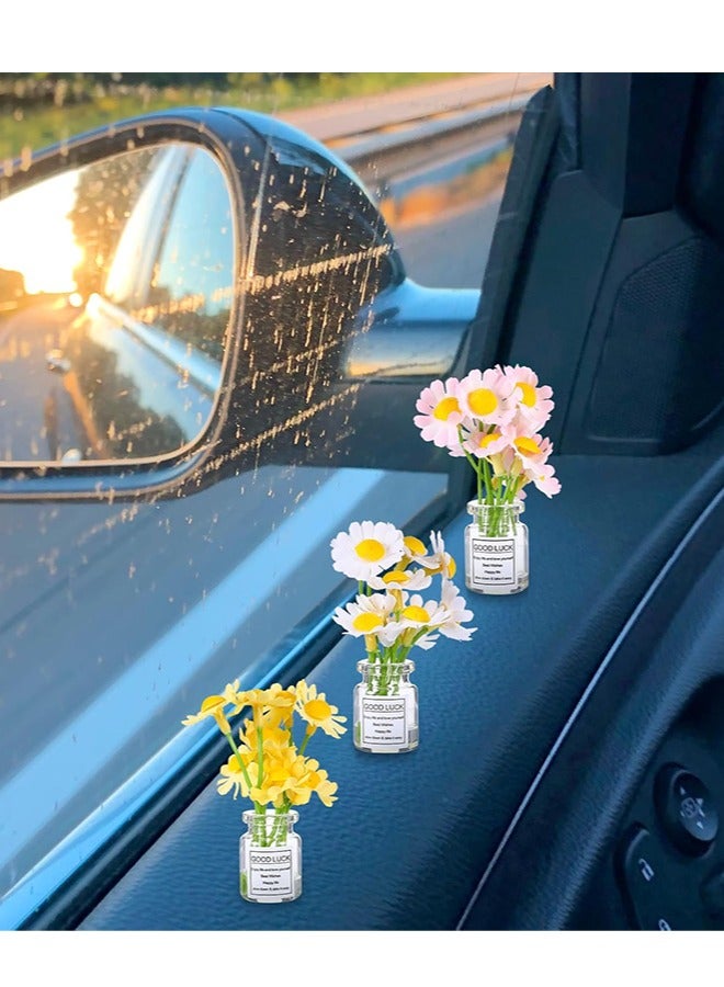إكسسوارات سيارة على شكل زهرة الأقحوان للنساء، ديكورات داخلية جميلة، 3 قطع من زينة لوحة قيادة السيارة على شكل زهرة الأقحوان - Image 5