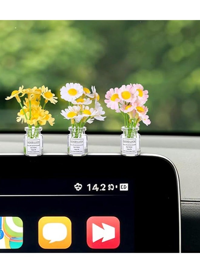 إكسسوارات سيارة على شكل زهرة الأقحوان للنساء، ديكورات داخلية جميلة، 3 قطع من زينة لوحة قيادة السيارة على شكل زهرة الأقحوان - Image 4