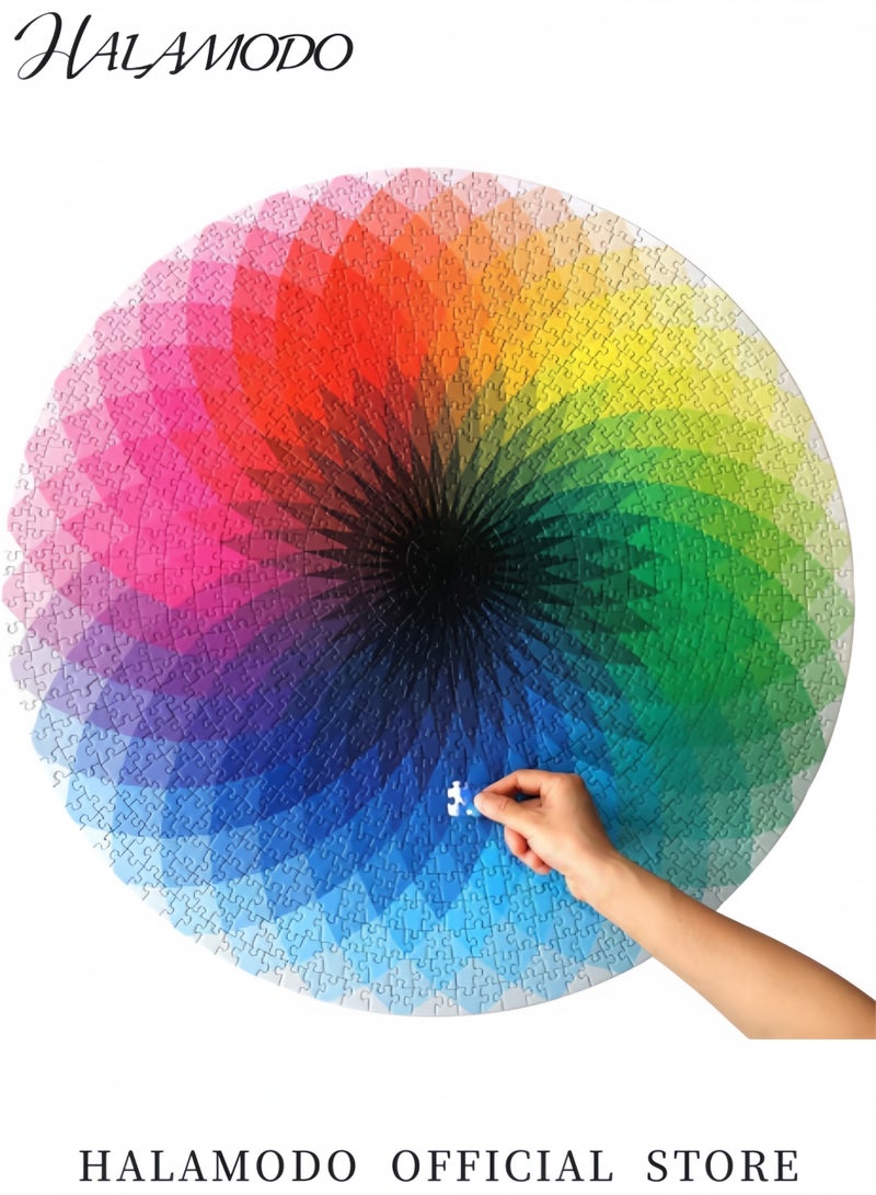 HALAMODO 1000 PCS Round Jigsaw Puzzles Gradient Color Rainbow Large Round Jigsaw Puzzle Rainbow Palette Intellectual Game for Adults and Kids  - Image 3