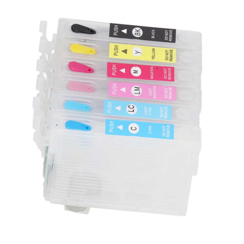 Refillable Ink Cartridges 6-Pack Black Cyan Magenta Yellow Light Cyan Light Magenta - Permanent Chip PP Material - Standard Size for Printing Photos Documents - Image 4