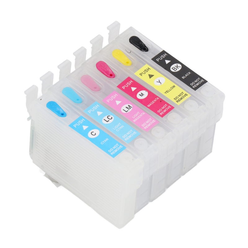 Refillable Ink Cartridges 6-Pack Black Cyan Magenta Yellow Light Cyan Light Magenta - Permanent Chip PP Material - Standard Size for Printing Photos Documents - Image 3