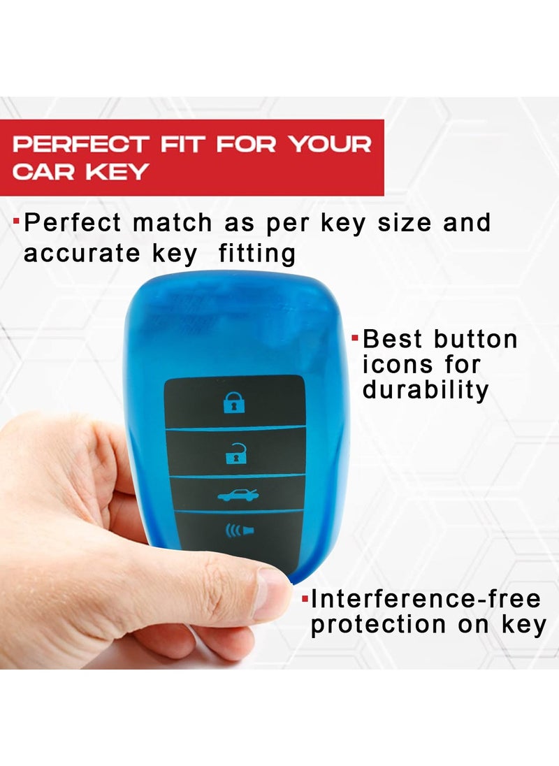 Toyota Land Cruiser 2023 4 Button Remote Key Fob Case TPU Car Key Case 1 Pcs Car Key Fob Cover Blue
