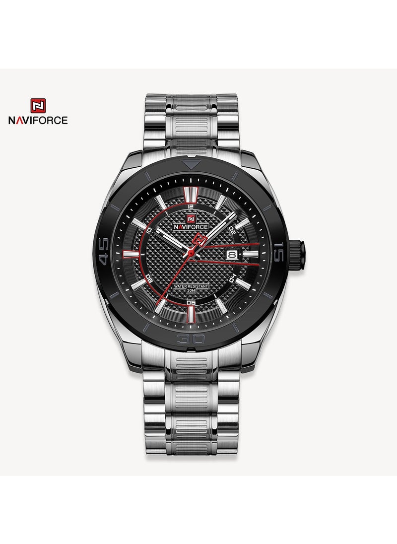 NAVIFORCE Men's Stainless Steel Watch Black Dial Silver Bracelet Water Resistant  - Image 1