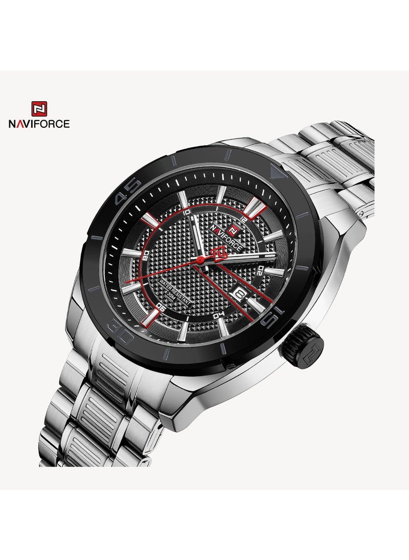NAVIFORCE Men's Stainless Steel Watch Black Dial Silver Bracelet Water Resistant  - Image 2