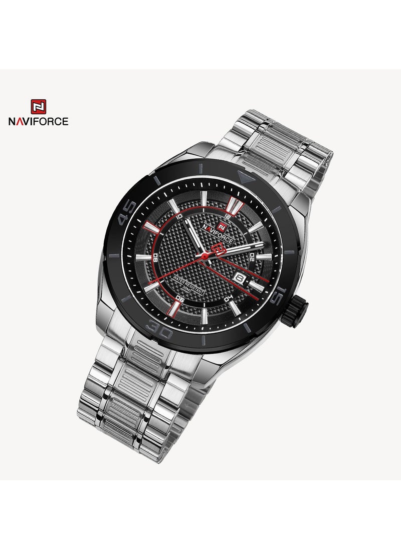 NAVIFORCE Men's Stainless Steel Watch Black Dial Silver Bracelet Water Resistant  - Image 3