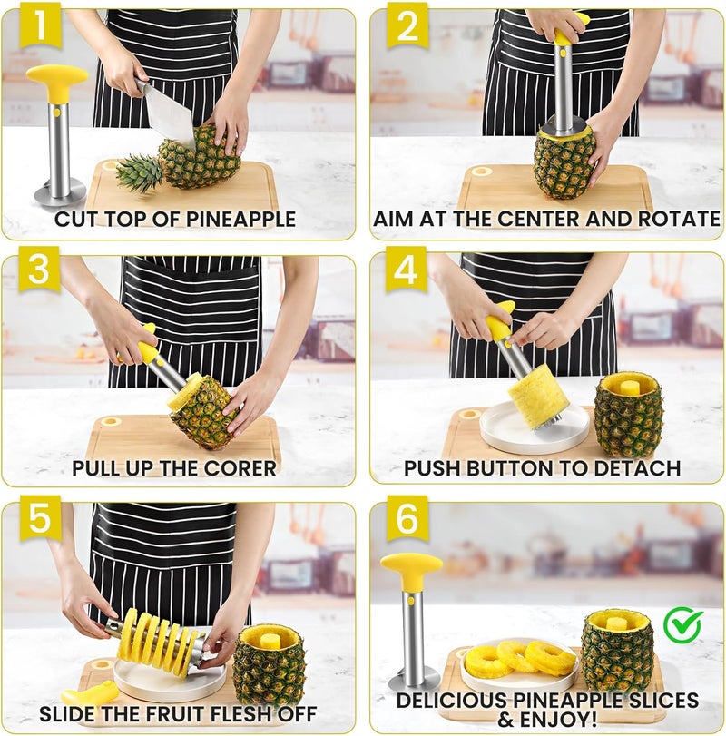 AUBENR Premium Pineapple Corer and Slicer Tool - Sharp Pineapple Cutter with Serrated Tips - Easy to Use and Clean - Stainless Steel Core Remover for Pineapple - Core Fruits with Ease(Yellow) - Image 5