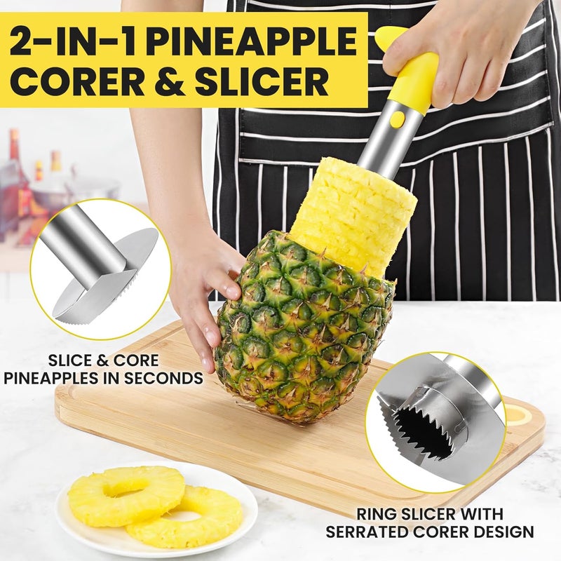 AUBENR Premium Pineapple Corer and Slicer Tool - Sharp Pineapple Cutter with Serrated Tips - Easy to Use and Clean - Stainless Steel Core Remover for Pineapple - Core Fruits with Ease(Yellow) - Image 2
