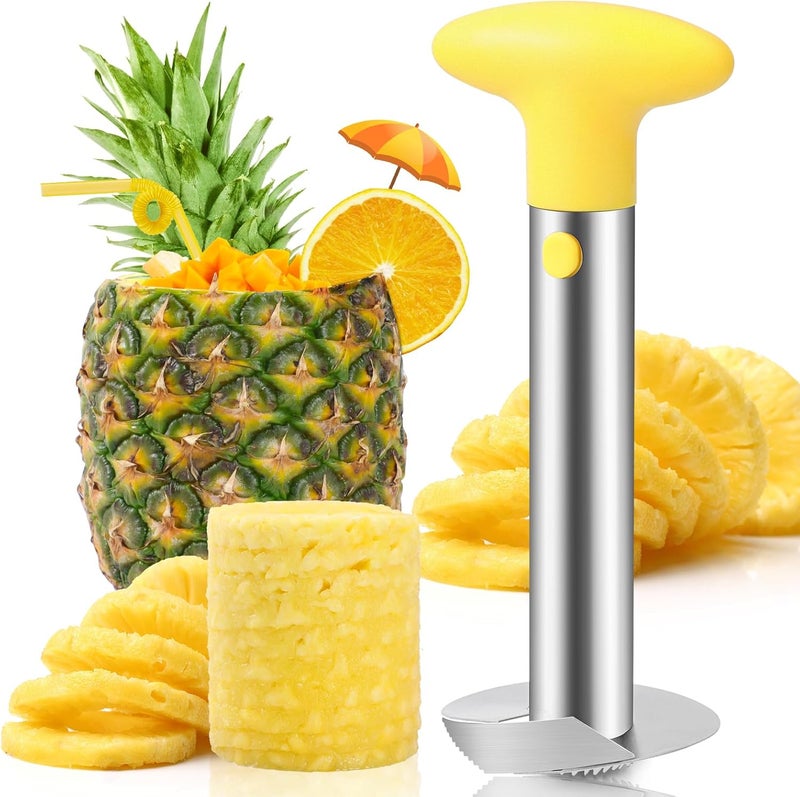 AUBENR Premium Pineapple Corer and Slicer Tool - Sharp Pineapple Cutter with Serrated Tips - Easy to Use and Clean - Stainless Steel Core Remover for Pineapple - Core Fruits with Ease(Yellow) - Image 1