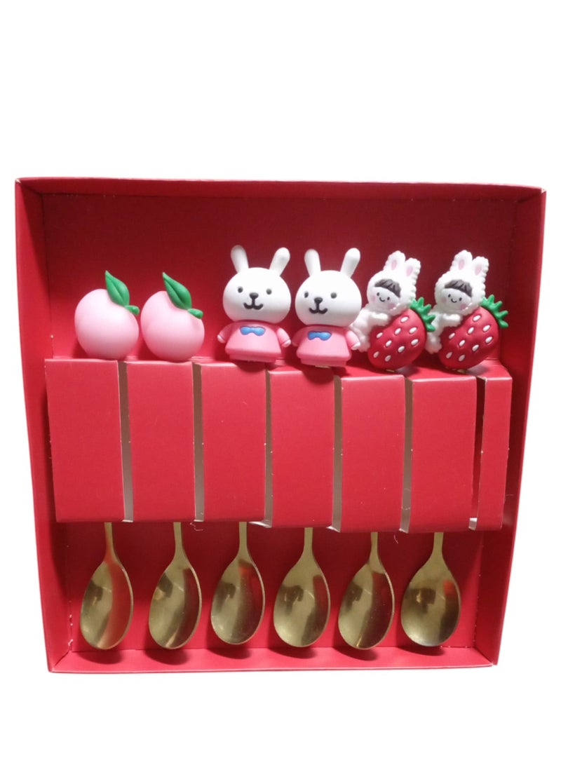 Cute Teddy Fruit Dessert Spoon Set, 6 Pieces Coffee and Dessert Spoons, Stainless Steel Mixing Spoon - Image 2