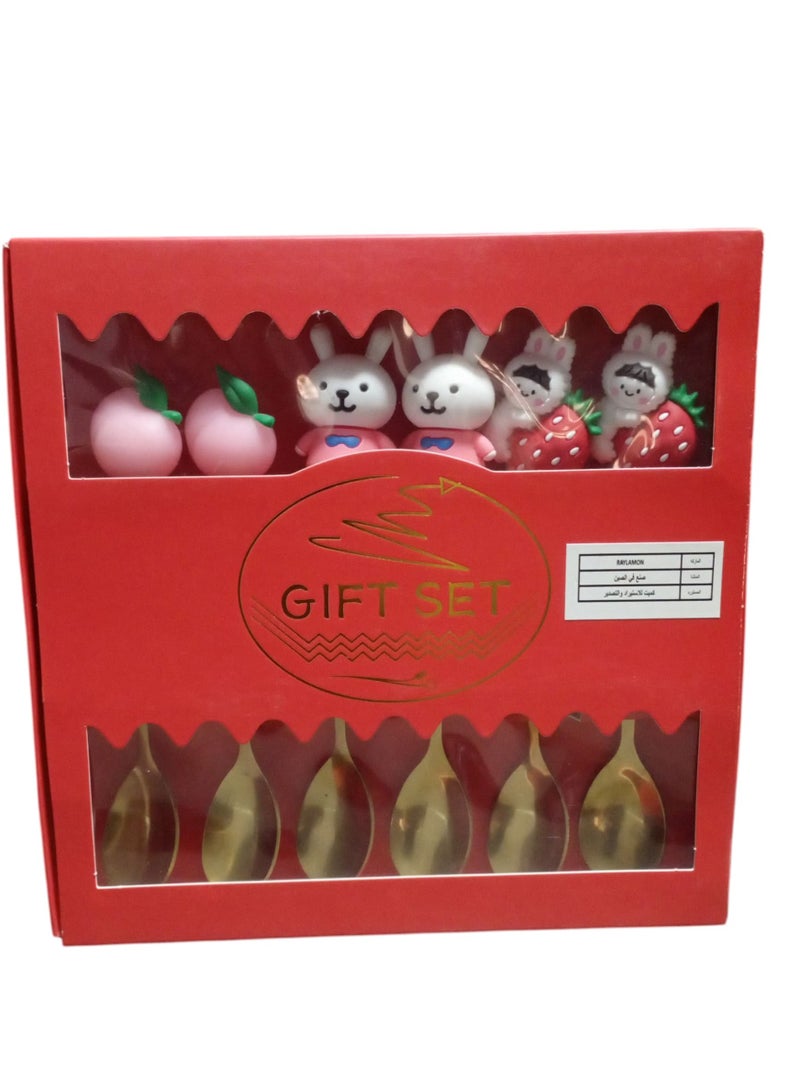 Cute Teddy Fruit Dessert Spoon Set, 6 Pieces Coffee and Dessert Spoons, Stainless Steel Mixing Spoon - Image 1
