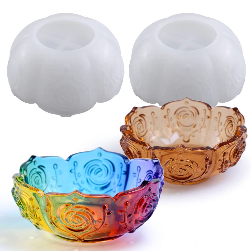 2PCS Flower Tray Resin Mold Lotus Bowl Silicone Mold for Epoxy Resin Casting Unique Resin Concrete Mold for DIY Jewelry Holder Trinket Container Box Candle Holder Home Table Decoration