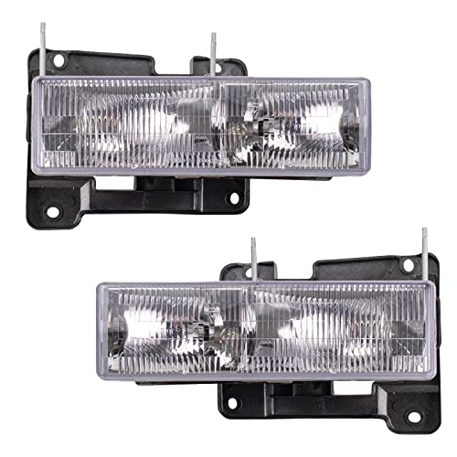 TRQ 2 Piece Headlight Assembly Set Halogen Chrome Bezel Driver & Passenger Side Compatible with Chevrolet Chevy GMC C1500 K1500 1990-1999 C2500 K2500 1990-2000 C3500 1990-2002 K3500 1990-2000 - Image 1