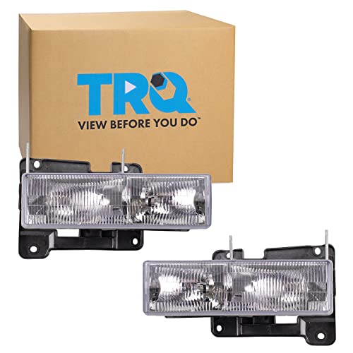 TRQ 2 Piece Headlight Assembly Set Halogen Chrome Bezel Driver & Passenger Side Compatible with Chevrolet Chevy GMC C1500 K1500 1990-1999 C2500 K2500 1990-2000 C3500 1990-2002 K3500 1990-2000 - Image 2