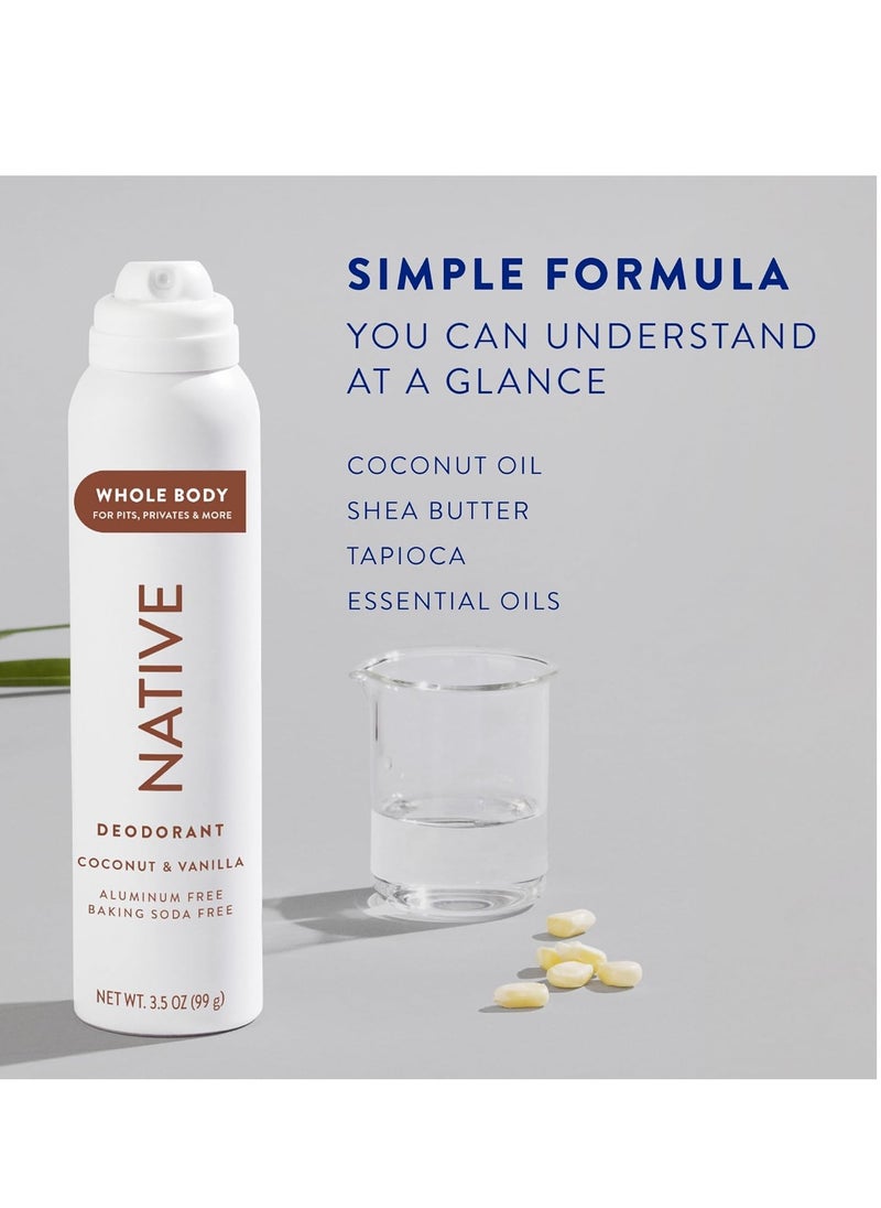 native Native Whole Body Deodorant Spray Contains Naturally Derived Ingredients, Deodorant for Women & Men | 72 Hour Odor Protection, Aluminum Free with Coconut Oil and Shea Butter | Coconut & Vanilla  - Image 3
