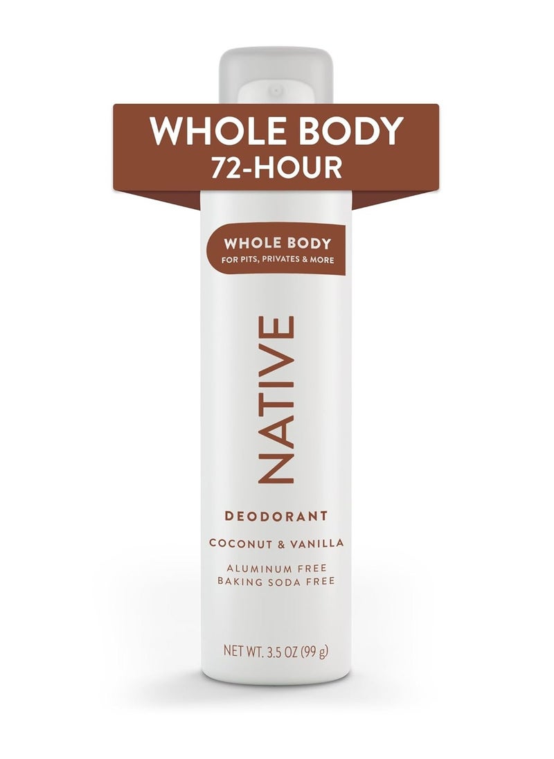 native Native Whole Body Deodorant Spray Contains Naturally Derived Ingredients, Deodorant for Women & Men | 72 Hour Odor Protection, Aluminum Free with Coconut Oil and Shea Butter | Coconut & Vanilla  - Image 1