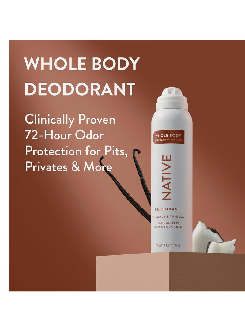 native Native Whole Body Deodorant Spray Contains Naturally Derived Ingredients, Deodorant for Women & Men | 72 Hour Odor Protection, Aluminum Free with Coconut Oil and Shea Butter | Coconut & Vanilla  - Image 2