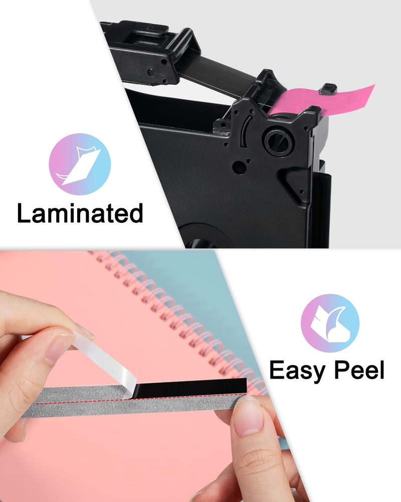 Labelife 6-Pack Replace Brother P Touch Label Tape, TZe TZ Tape 12mm 0.47 Laminated Color Label Maker Tape for Brother PT-D210 PT-H110 PT-D220 PT-D400, White on Pink/Lime Green/Orange/Blue/Green/Black - Image 4