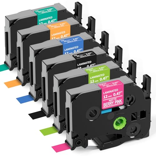 Labelife 6-Pack Replace Brother P Touch Label Tape, TZe TZ Tape 12mm 0.47 Laminated Color Label Maker Tape for Brother PT-D210 PT-H110 PT-D220 PT-D400, White on Pink/Lime Green/Orange/Blue/Green/Black - Image 1