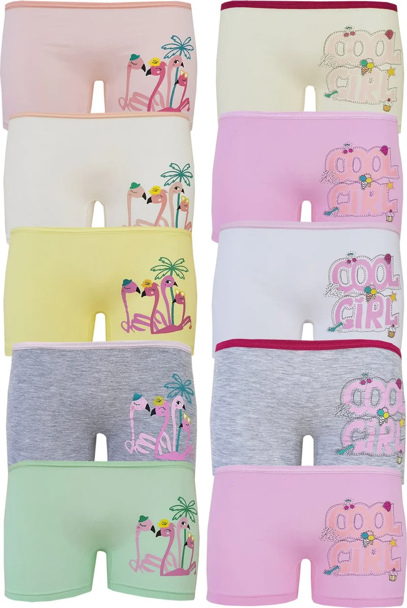 Hepsine Rakip Rivaling All 10LU Girls' Boxer Colorful Printed Cotton Cheerful