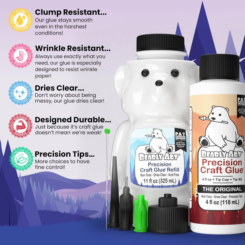 Bearly Art Precision Craft Glue -The Bundle - 4fl oz and 11fl oz Refill Bear - Tip Kit Included - Wrinkle Resistant - Flexible and Crack Resistant - Strong Hold Adhesive - Made in USA - Image 5