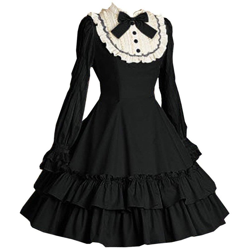 I-Youth Women's Long Sleeves Black Gothic Lolita Dress Multi Layers Classic Goth Dress Halloween Cosplay Costume (XL, Black) - Image 4