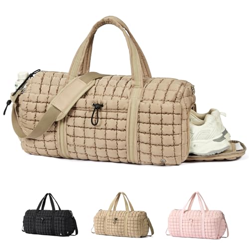 CLUCI Quilted Duffel Bag for Women, Large Puffer Duffle Weekender Bag with Shoe Compartment, Overnight Carry On Bag Workout for Airplane, Sports - Image 1