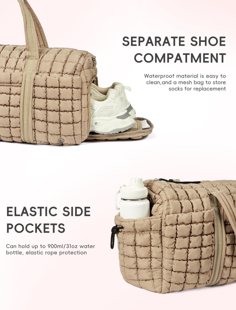 CLUCI Quilted Duffel Bag for Women, Large Puffer Duffle Weekender Bag with Shoe Compartment, Overnight Carry On Bag Workout for Airplane, Sports - Image 5