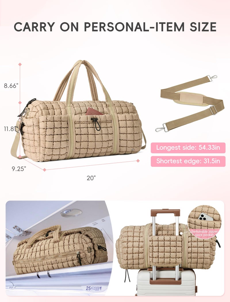 CLUCI Quilted Duffel Bag for Women, Large Puffer Duffle Weekender Bag with Shoe Compartment, Overnight Carry On Bag Workout for Airplane, Sports - Image 4