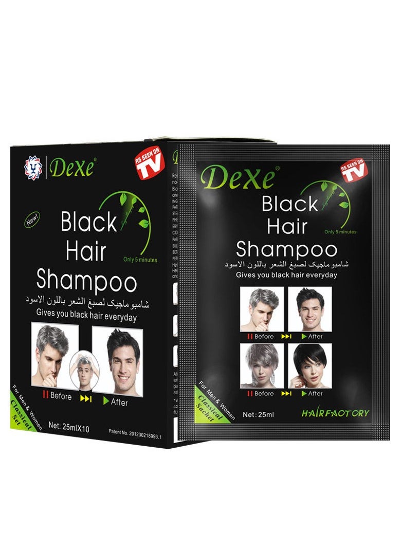 Dexe 10pcs Dexe Instant Black Hair Shampoo, 25ml Each - Natural Look, Quick Gray & White Coverage  - Image 1