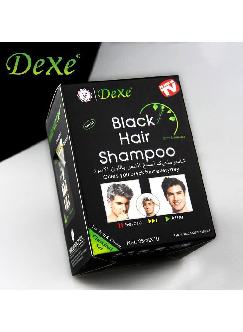 Dexe 10pcs Dexe Instant Black Hair Shampoo, 25ml Each - Natural Look, Quick Gray & White Coverage  - Image 2