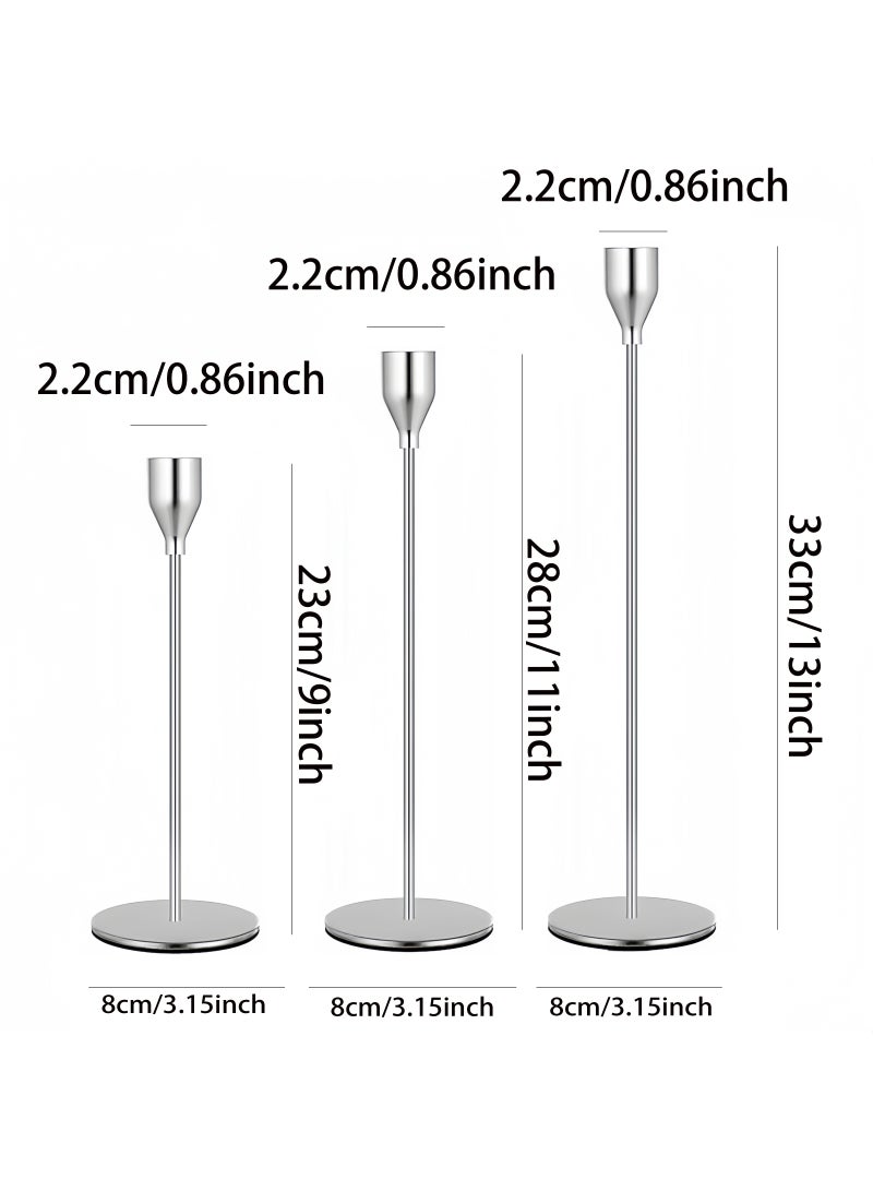 3-Piece Silver Metal Candle Holder Set with 4 Pink Rose Scented Candles, Elegant Home Decor - Image 4