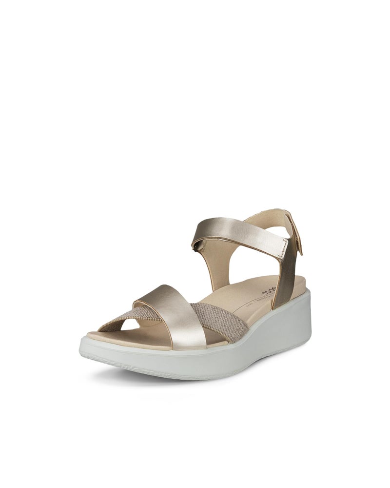 ECCO Womens Flowt Wedge Luxury Crossband Sandal Pure White Gold 555