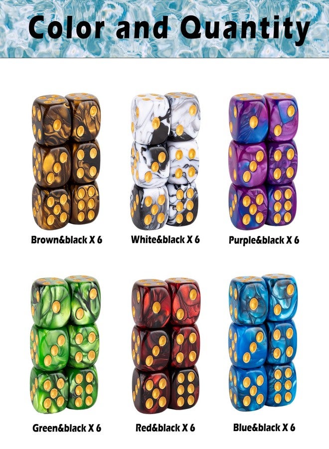 LAMJAM 48 PCS 12mm 6 Sided Dice Set Marble Six D6 Dice Small Colored Round Corner for Farkle MTG or Math Learning - Image 3