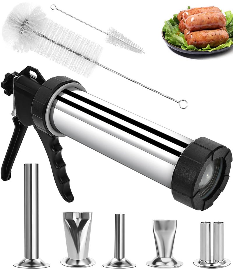 Usluole Jerky Gun for Ground Meat, Beef Jerky Making Kit, Stainless Steel Beef Jerky Gun Jerky Marker Sausage Stuffer, 1 LB Professional Jerky Gun Kits with 5 Nozzles, 5 Cleaning Brushes, Jerky Shooter - Image 1