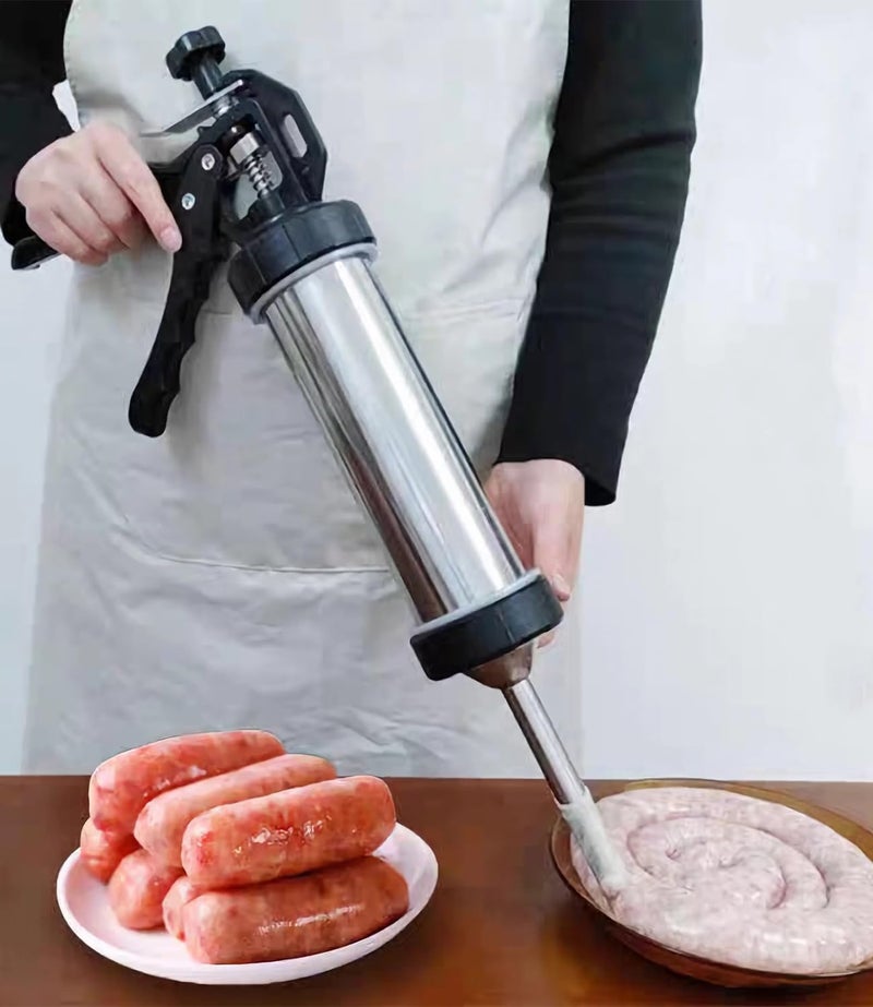 Usluole Jerky Gun for Ground Meat, Beef Jerky Making Kit, Stainless Steel Beef Jerky Gun Jerky Marker Sausage Stuffer, 1 LB Professional Jerky Gun Kits with 5 Nozzles, 5 Cleaning Brushes, Jerky Shooter - Image 2