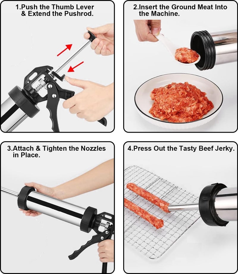 Usluole Jerky Gun for Ground Meat, Beef Jerky Making Kit, Stainless Steel Beef Jerky Gun Jerky Marker Sausage Stuffer, 1 LB Professional Jerky Gun Kits with 5 Nozzles, 5 Cleaning Brushes, Jerky Shooter - Image 5